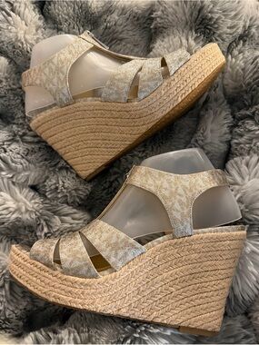 Michael Kors Metallic Gold Espadrille Wedge Sandals size 9.5 like new in box $60